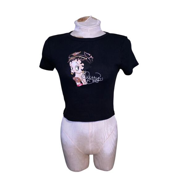 Spencers Betty Boop Biker Club Crop T Shirt Size Medium NWT - Picture 1 of 6